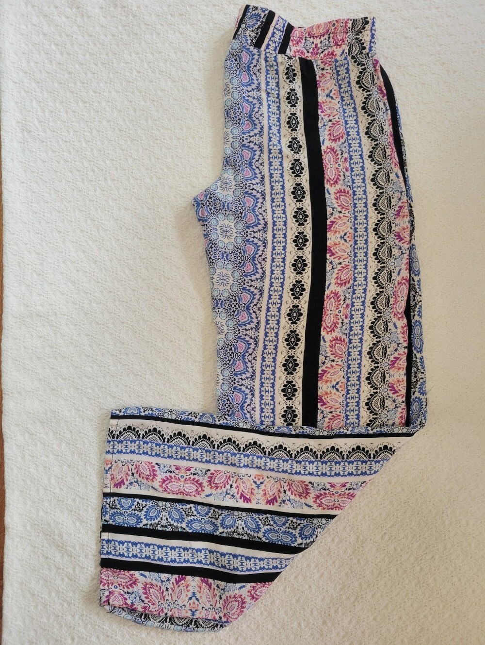 BeBop Wide Leg Boho Printed Pants in Blue, Pink, Black